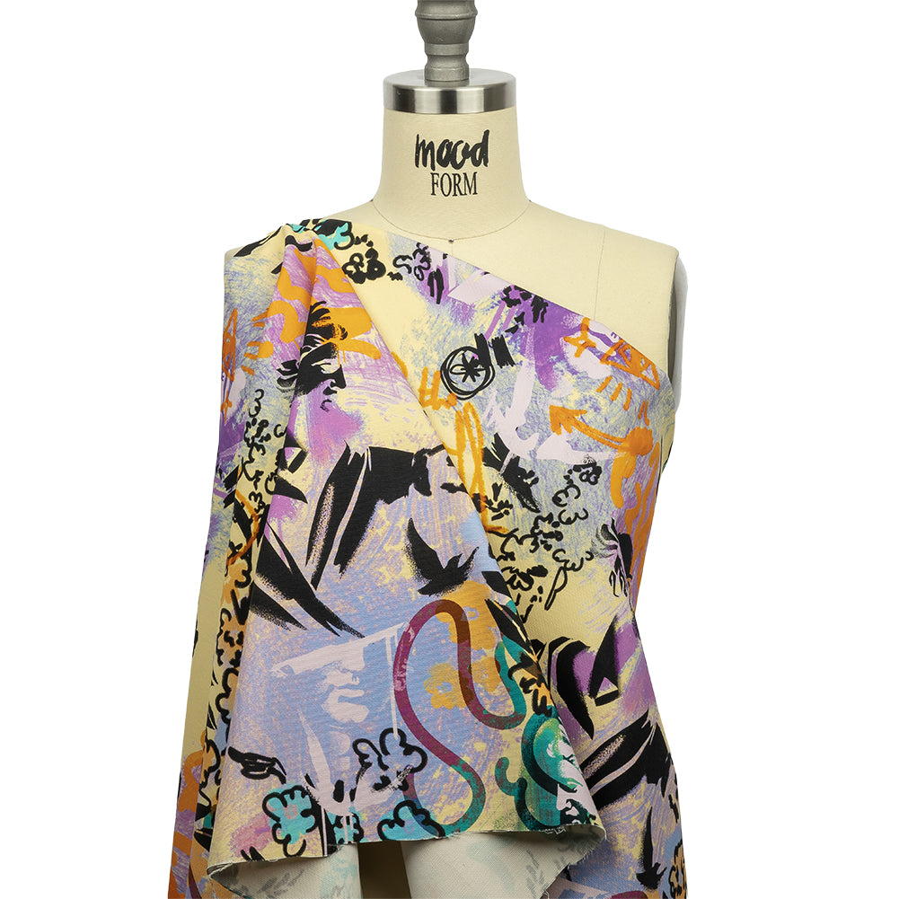 Stretch Cotton Canvas Print - Purple and Yellow Graffiti - Mood Exclusive Graffiti Lane - Drape Stretch Cotton Canvas Print - Purple and Yellow Graffiti - Mood Exclusive Graffiti Lane - Drape