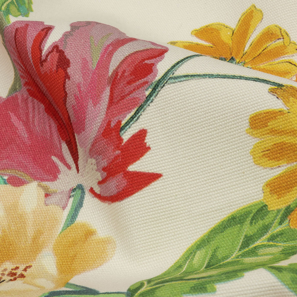 Stretch Cotton Canvas Print - White, Pink and Orange Floral - Mood Exclusive Garden Glory - Detail Stretch Cotton Canvas Print - White, Pink and Orange Floral - Mood Exclusive Garden Glory - Detail