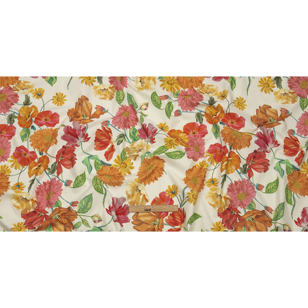 Stretch Cotton Canvas Print - White, Pink and Orange Floral - Mood Exclusive Garden Glory - Full Stretch Cotton Canvas Print - White, Pink and Orange Floral - Mood Exclusive Garden Glory - Full