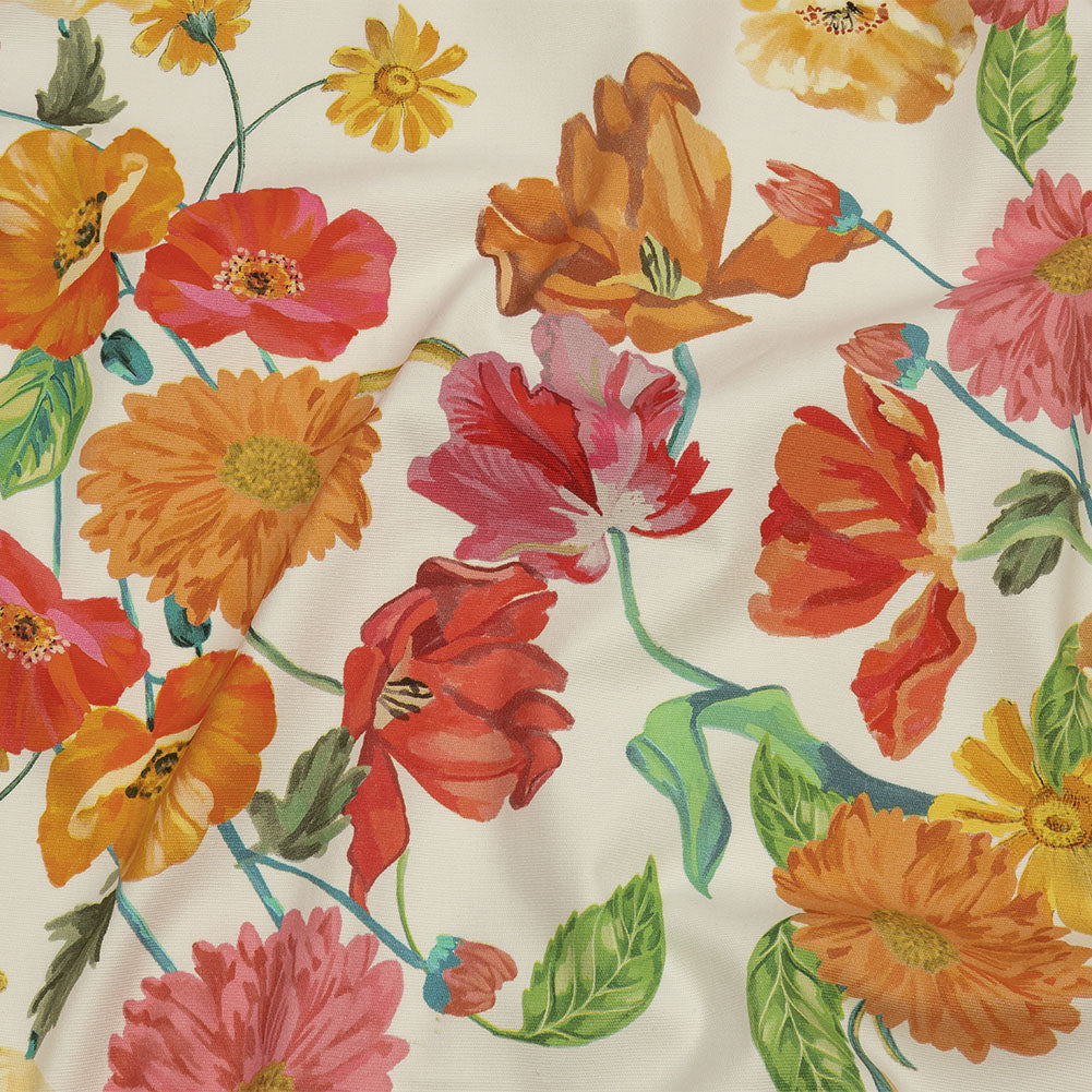 Stretch Cotton Canvas Print - White, Pink and Orange Floral - Mood Exclusive Garden Glory Stretch Cotton Canvas Print - White, Pink and Orange Floral - Mood Exclusive Garden Glory