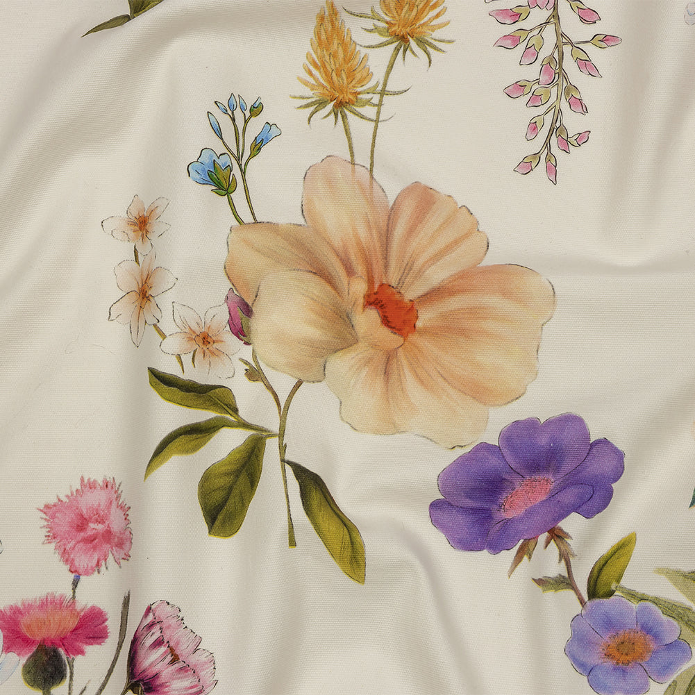Stretch Cotton Canvas Print - White, Peach and Lavender Floral - Mood Exclusive English Gardens Stretch Cotton Canvas Print - White, Peach and Lavender Floral - Mood Exclusive English Gardens