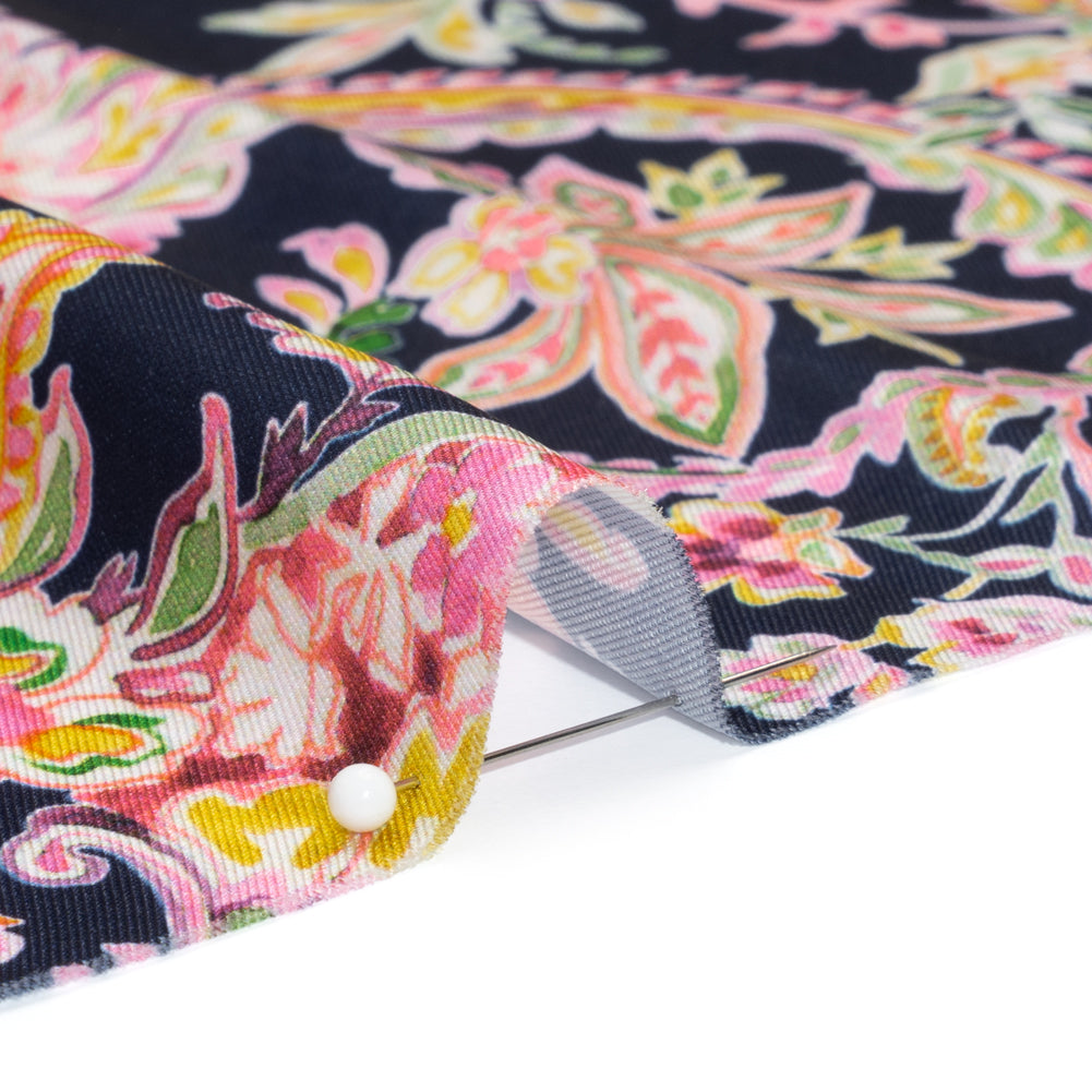 Polyester Twill Print - Black, Pink and Green Paisley - Mood Exclusive Tendrillar Twist - Detail Polyester Twill Print - Black, Pink and Green Paisley - Mood Exclusive Tendrillar Twist - Detail