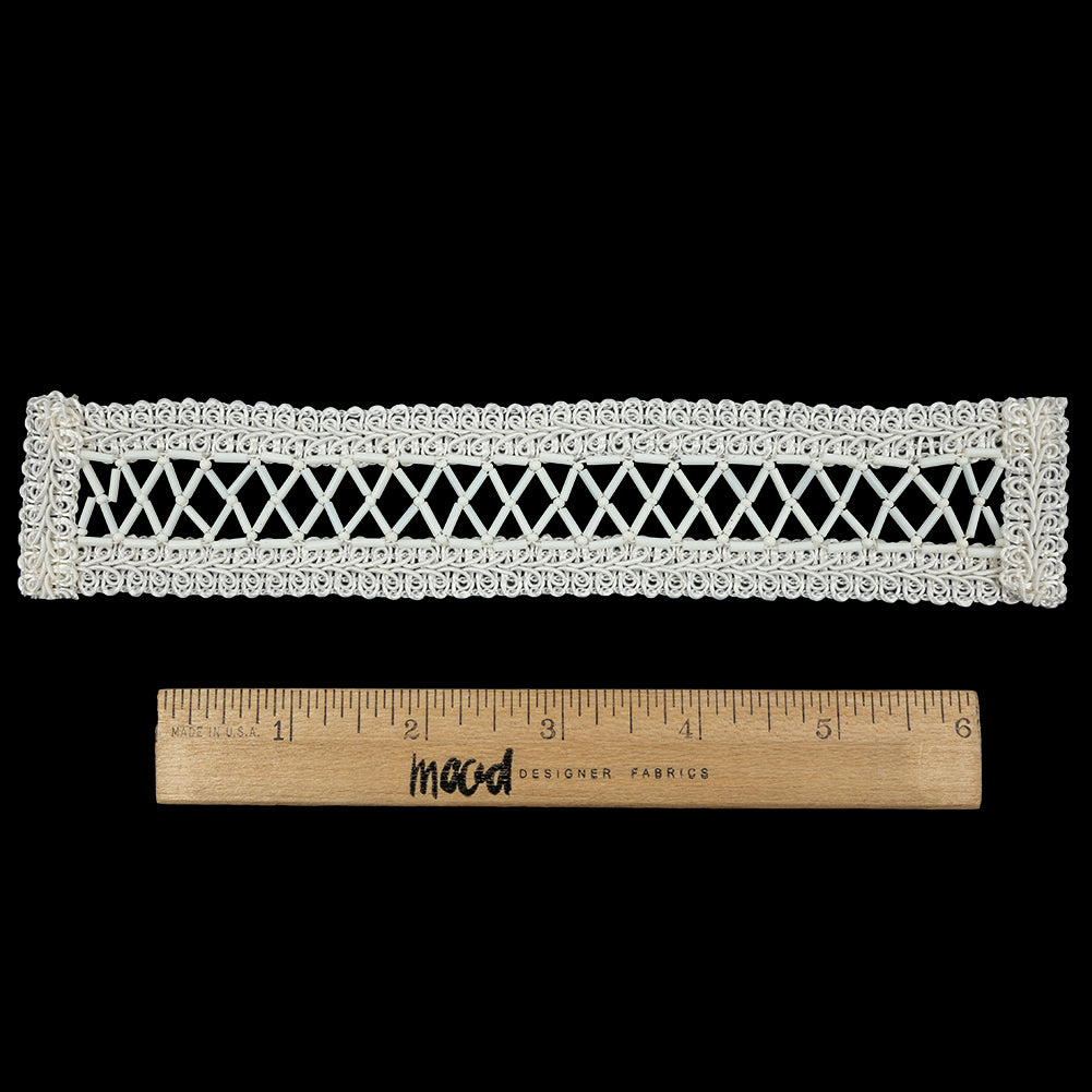 Vintage White and Ivory Lattice Window Rectangular Beaded and Braided Applique - 7.75" x 1.5" Full Vintage White and Ivory Lattice Window Rectangular Beaded and Braided Applique - 7.75" x 1.5" Full