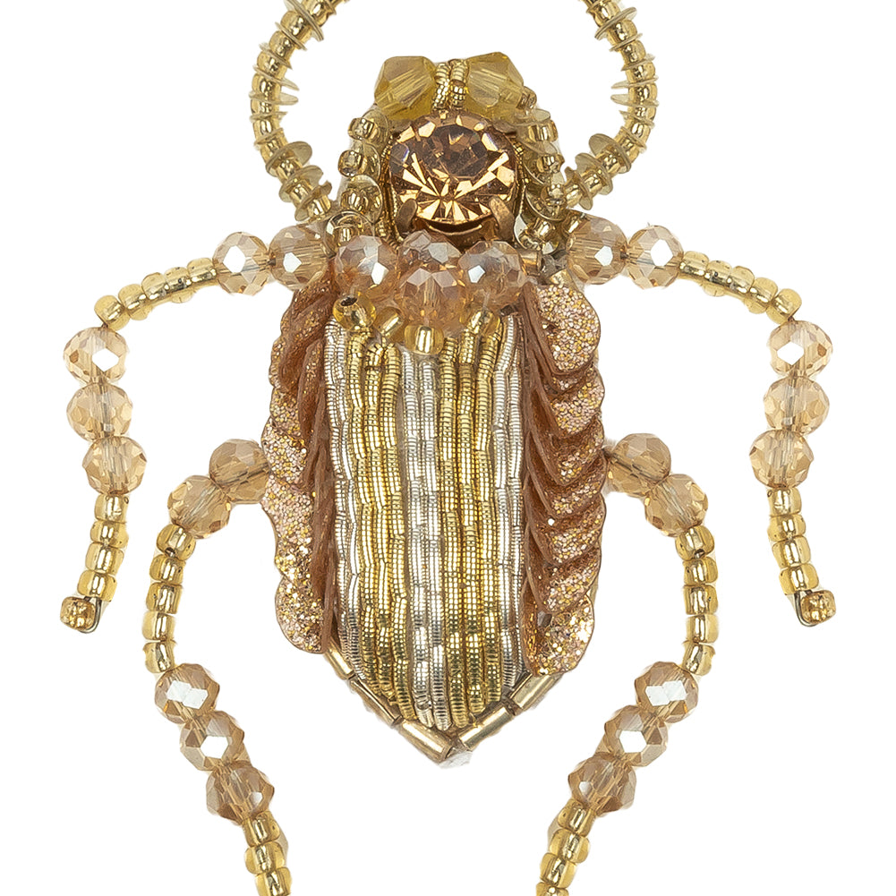 Gold, Silver and Beige Beetle Rhinestone, Sequin and Glass Beaded Applique - 2.38" x 2" Detail Gold, Silver and Beige Beetle Rhinestone, Sequin and Glass Beaded Applique - 2.38" x 2" Detail