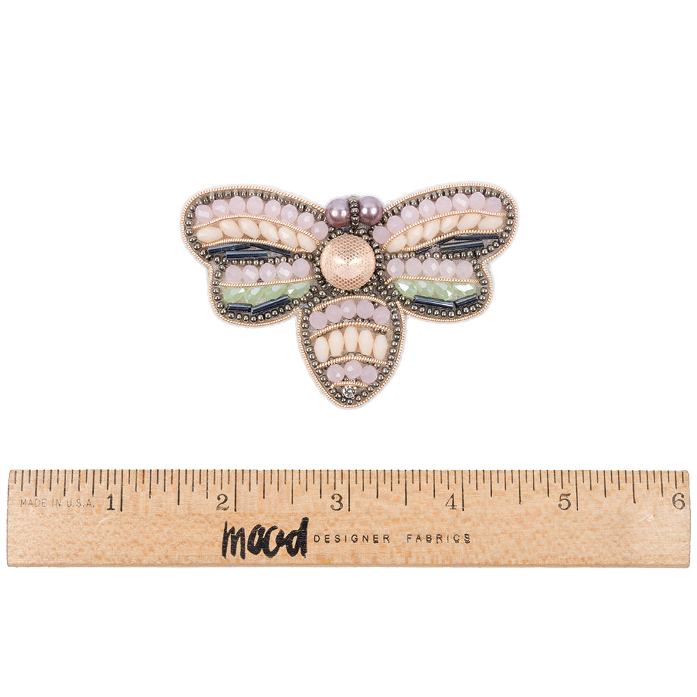 Pink, Green and Gunmetal Fly Rhinestone and Glass Beaded Applique - 1.875" x 3" Full Pink, Green and Gunmetal Fly Rhinestone and Glass Beaded Applique - 1.875" x 3" Full