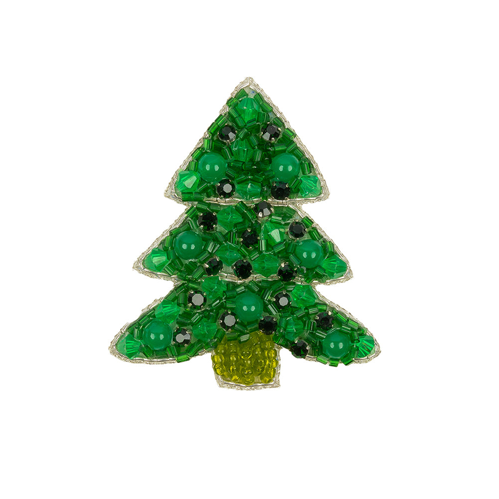 Green and Silver Christmas Tree Rhinestones and Glass Beaded Applique - 2.5" x 2.125" Green and Silver Christmas Tree Rhinestones and Glass Beaded Applique - 2.5" x 2.125"