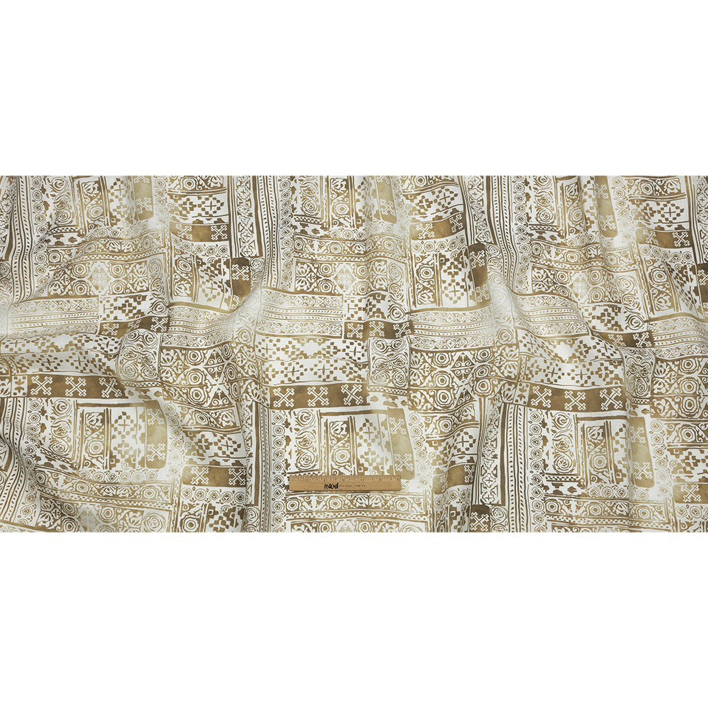 Antique Gold and White Ornamental Stamps Medium Weight Linen Woven - Full Antique Gold and White Ornamental Stamps Medium Weight Linen Woven - Full