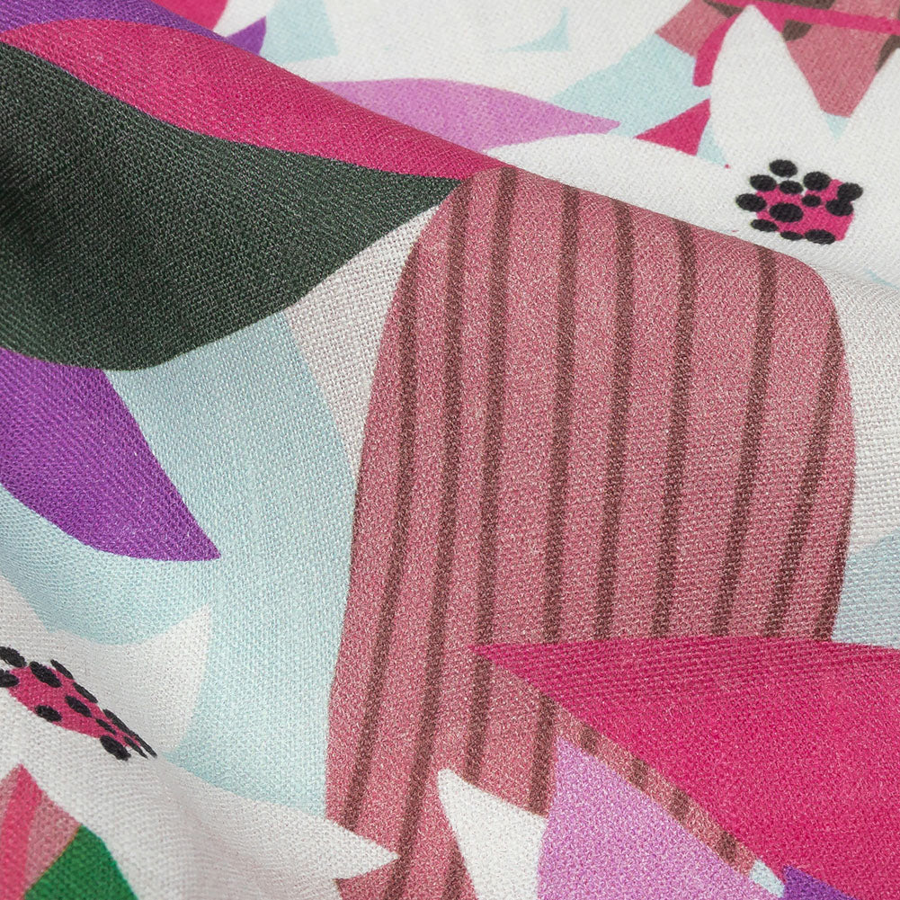 Pink, Green and Aqua Animated Tropics Medium Weight Linen Woven - Detail Pink, Green and Aqua Animated Tropics Medium Weight Linen Woven - Detail