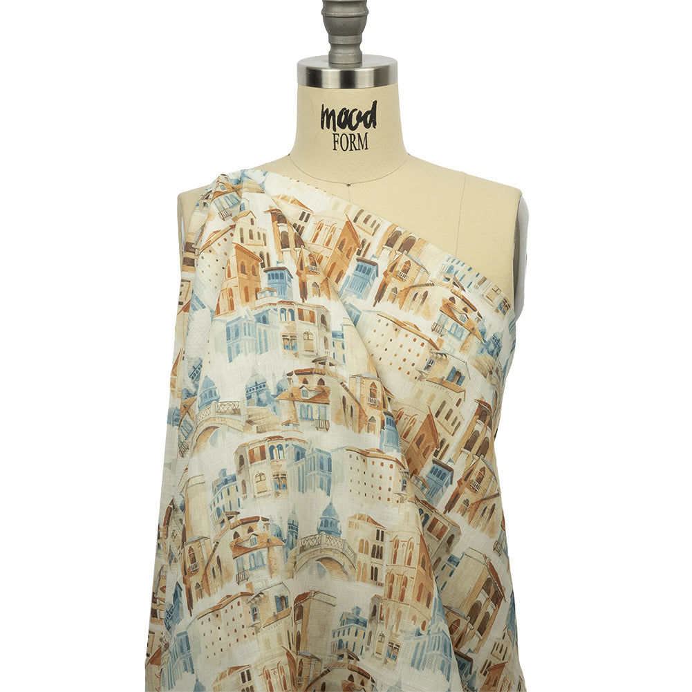 Beige and Blue City Standards Medium Weight Linen Woven - Drape Beige and Blue City Standards Medium Weight Linen Woven - Drape