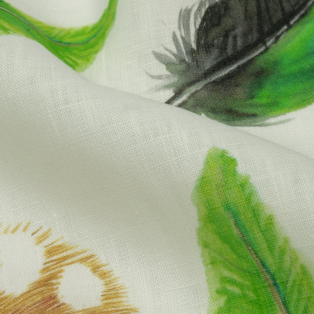 Blue, Green and Black Scattered Feathers Medium Weight Linen Woven - Detail Blue, Green and Black Scattered Feathers Medium Weight Linen Woven - Detail
