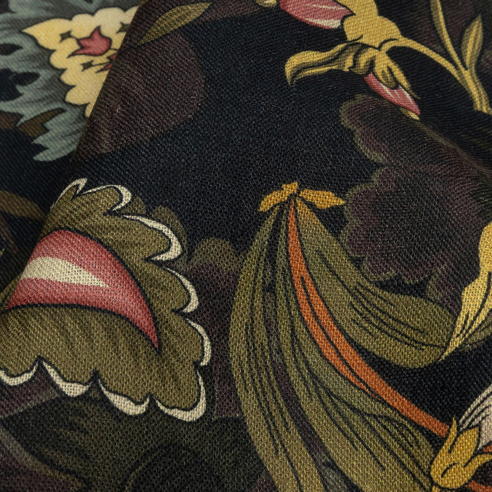 Blush, Olive and Black Traditional Floral Medium Weight Linen Woven - Detail Blush, Olive and Black Traditional Floral Medium Weight Linen Woven - Detail