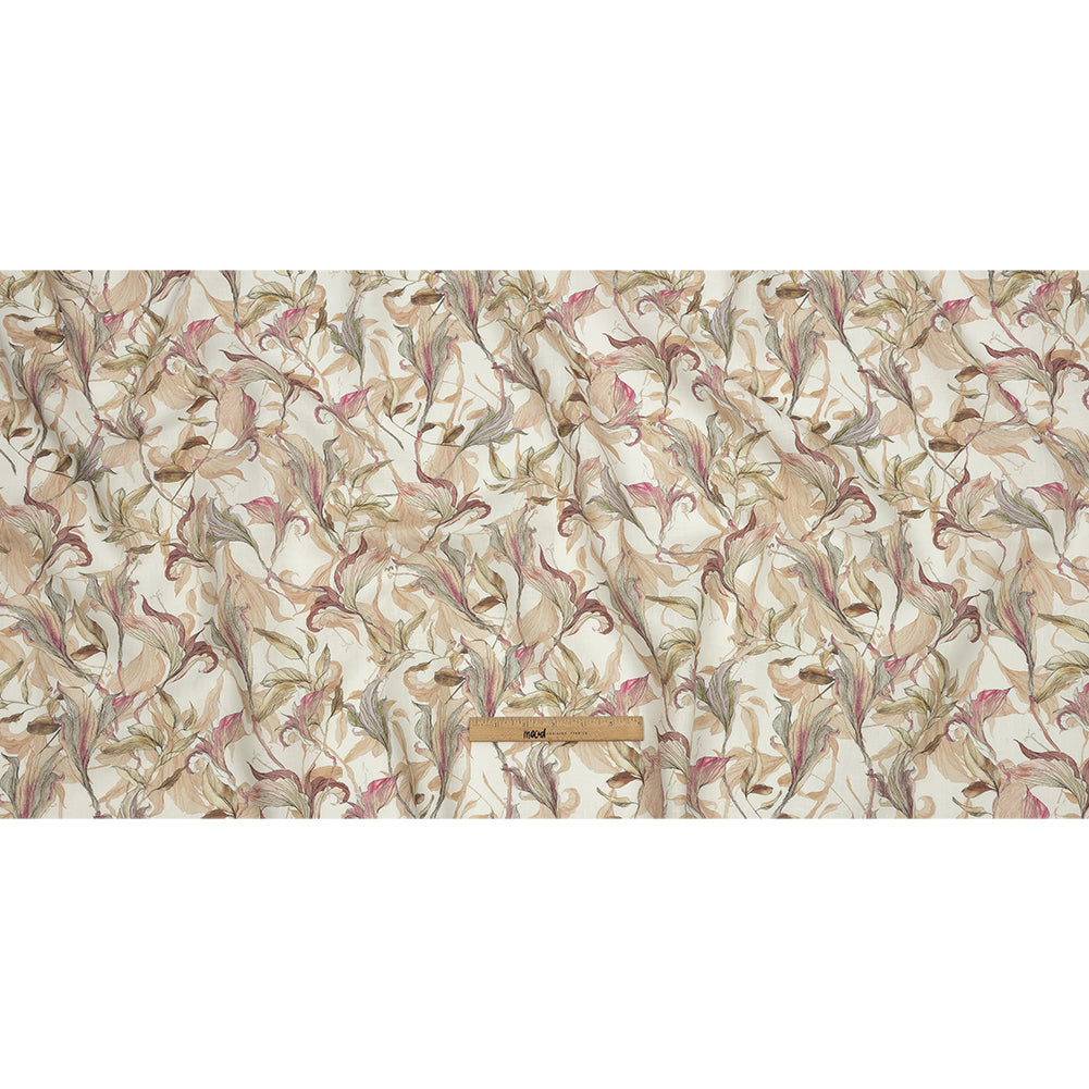 Beige and Pink Flowing Florals Medium Weight Linen Woven - Full Beige and Pink Flowing Florals Medium Weight Linen Woven - Full