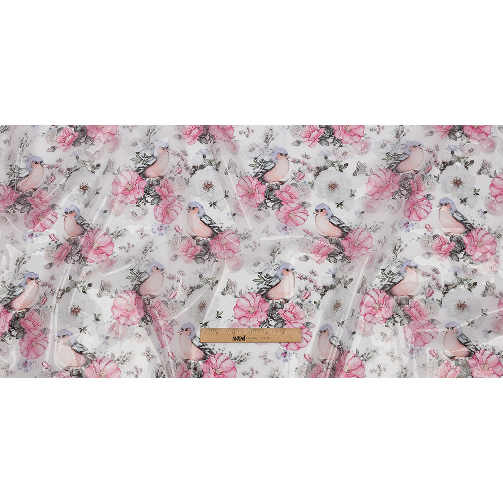 Pink, Blue and White Birds and Roses Lightweight Translucent Vinyl - Full Pink, Blue and White Birds and Roses Lightweight Translucent Vinyl - Full