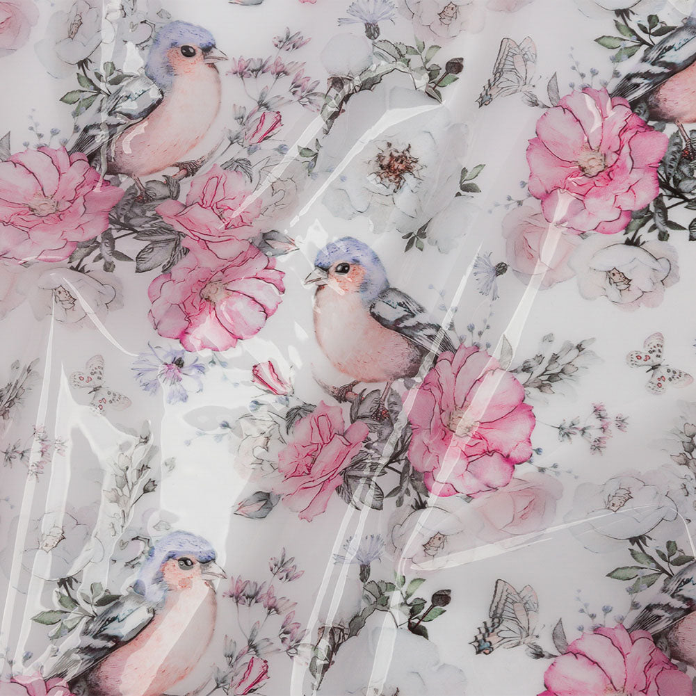 Pink, Blue and White Birds and Roses Lightweight Translucent Vinyl Pink, Blue and White Birds and Roses Lightweight Translucent Vinyl