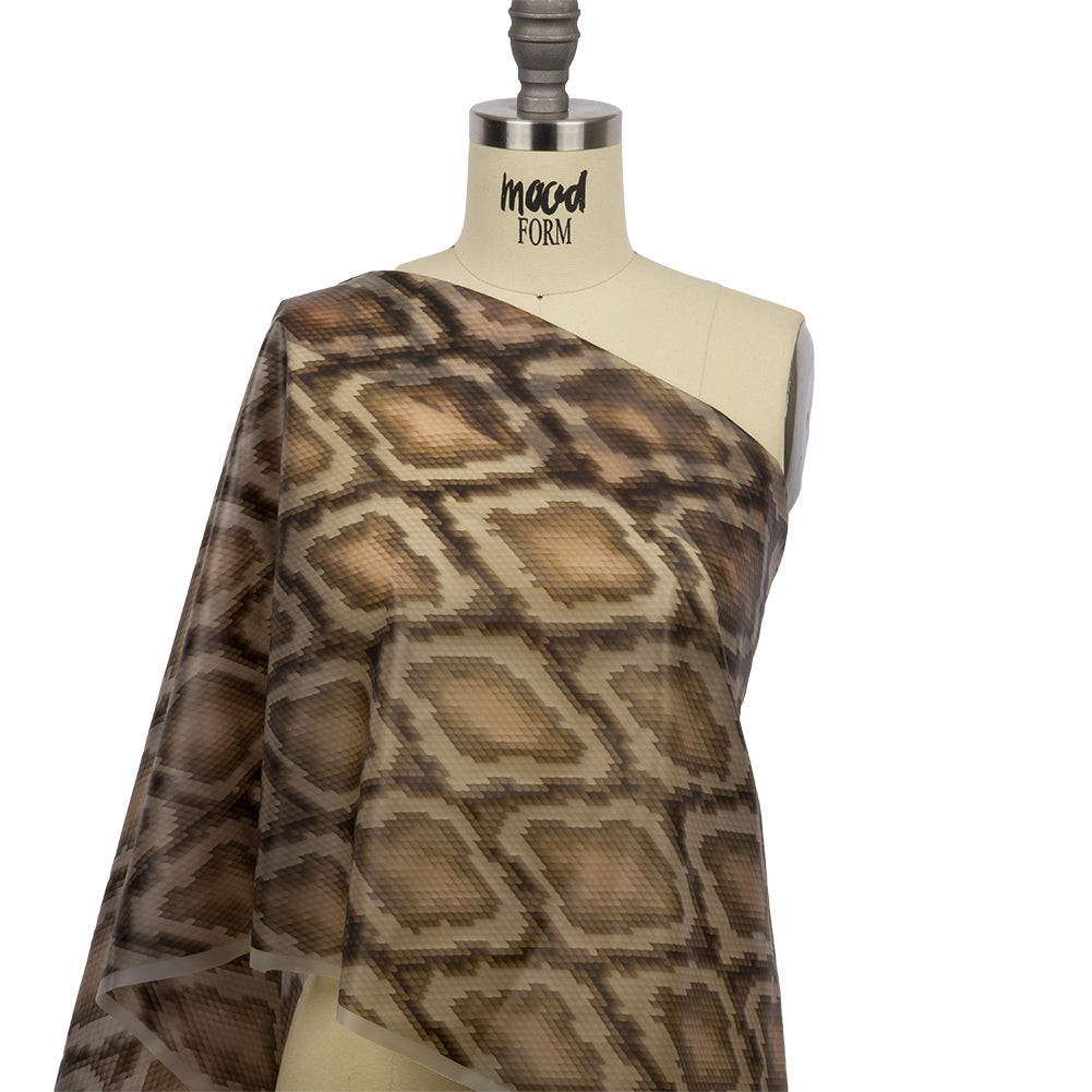 Brown and Beige Snakeskin Diamonds Lightweight Translucent Vinyl - Drape Brown and Beige Snakeskin Diamonds Lightweight Translucent Vinyl - Drape