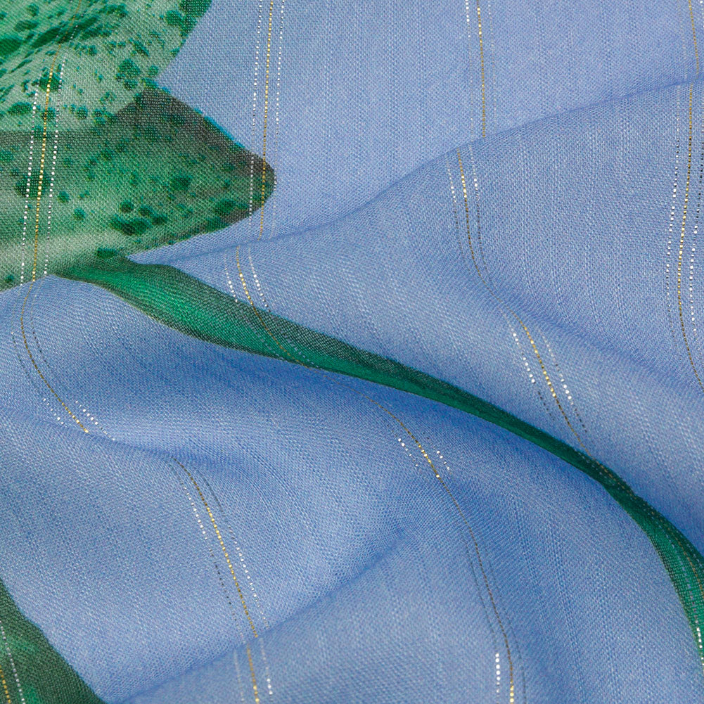 Mood Exclusive Blue Spotted Moth Orchid Metallic Pinstriped Viscose Dobby - Detail Mood Exclusive Blue Spotted Moth Orchid Metallic Pinstriped Viscose Dobby - Detail