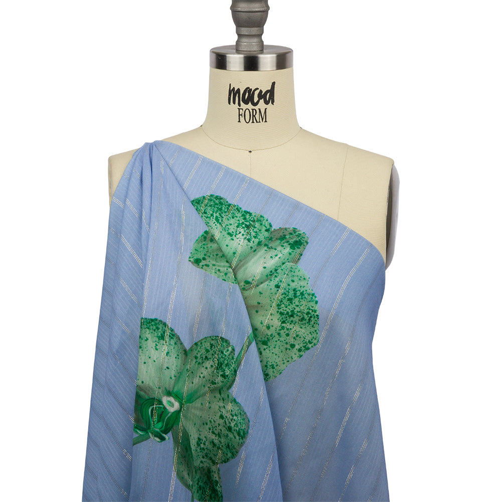 Mood Exclusive Blue Spotted Moth Orchid Metallic Pinstriped Viscose Dobby - Drape Mood Exclusive Blue Spotted Moth Orchid Metallic Pinstriped Viscose Dobby - Drape
