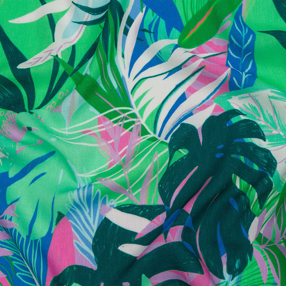 Slubbed Viscose Woven Print - Green and Blue Leaves - Mood Exclusive Tropical Tango Slubbed Viscose Woven Print - Green and Blue Leaves - Mood Exclusive Tropical Tango
