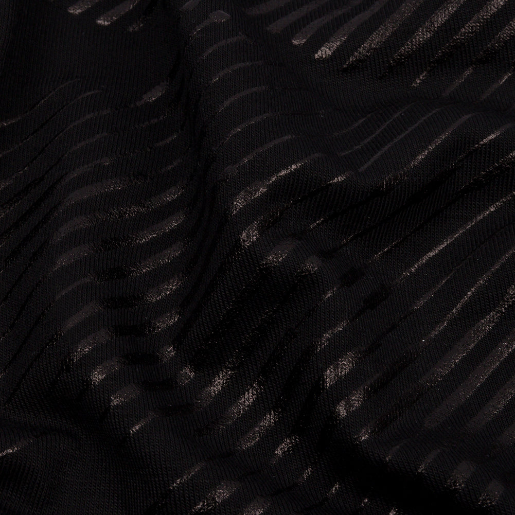 Metallic Black on Black Abstract and Stripes Rayon Jersey Detail Metallic Black on Black Abstract and Stripes Rayon Jersey Detail