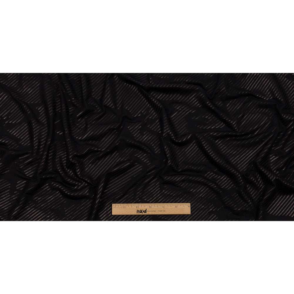 Metallic Black on Black Abstract and Stripes Rayon Jersey Full Metallic Black on Black Abstract and Stripes Rayon Jersey Full