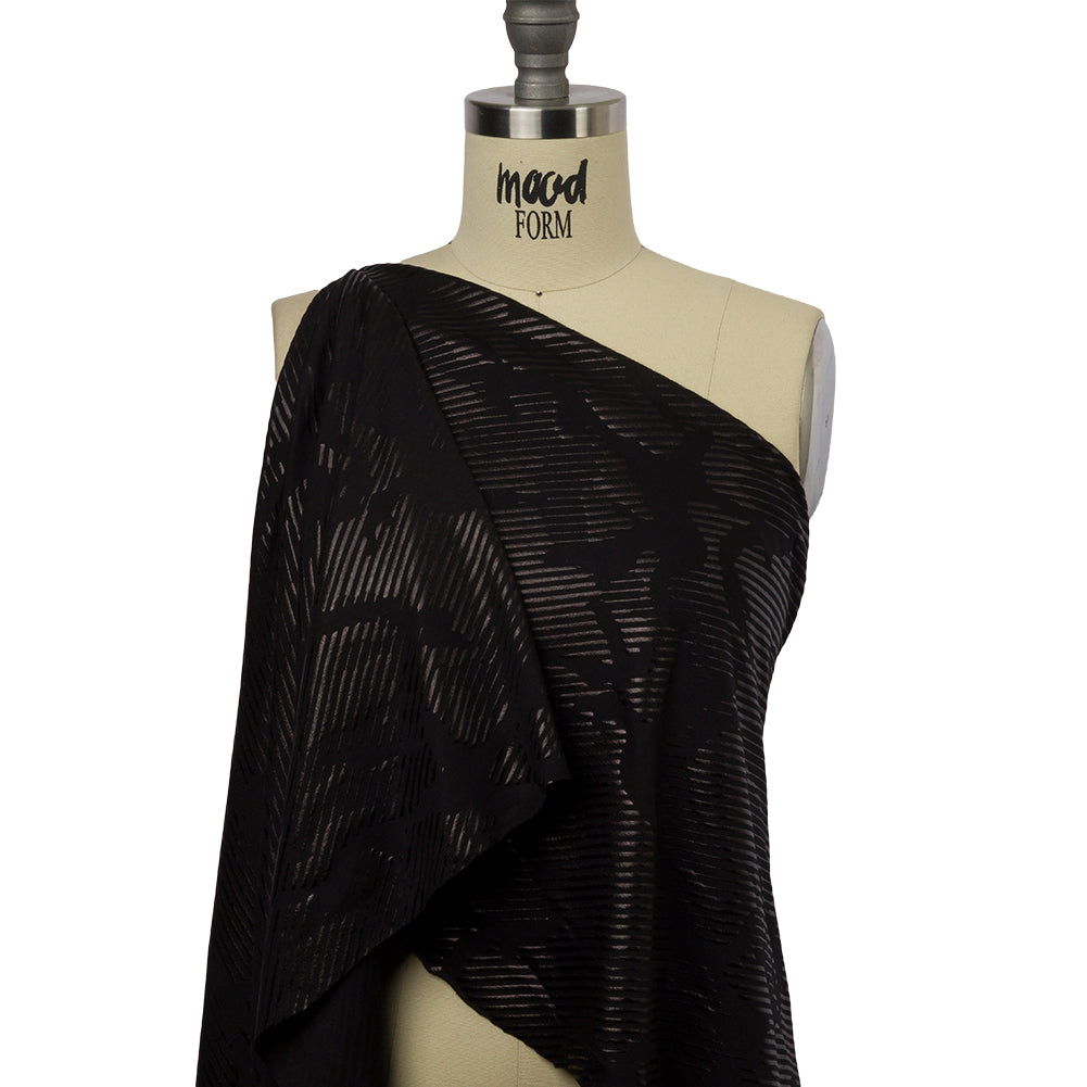 Metallic Black on Black Abstract and Stripes Rayon Jersey Drape Metallic Black on Black Abstract and Stripes Rayon Jersey Drape