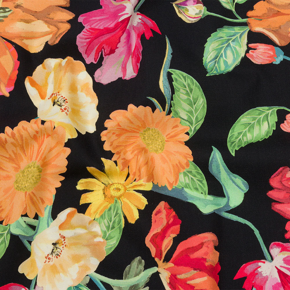 Stretch Cotton Canvas Print - Black, Pink and Orange Floral - Mood Exclusive Garden Glory Stretch Cotton Canvas Print - Black, Pink and Orange Floral - Mood Exclusive Garden Glory
