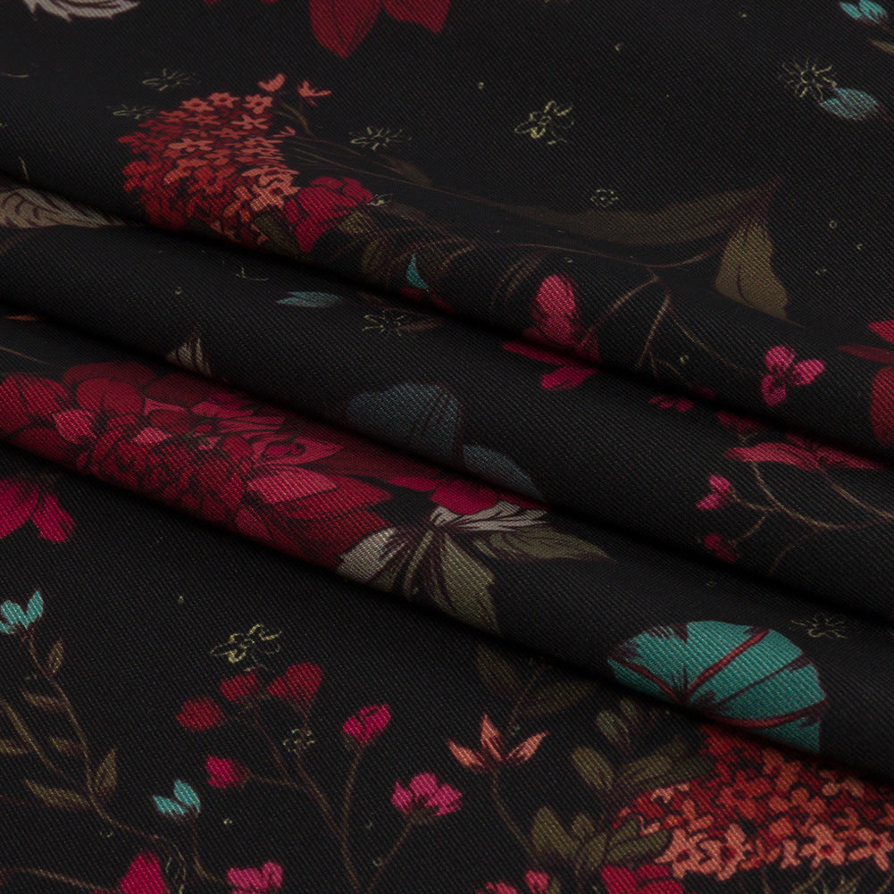 Polyester Twill Print - Blue, Red and Black Floral - Mood Exclusive Antheia's Grace - Folded Polyester Twill Print - Blue, Red and Black Floral - Mood Exclusive Antheia's Grace - Folded
