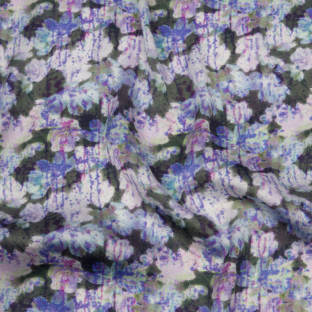 Polyester Charmeuse Print - Purple and Gray Dripping Florals - Mood Exclusive Botanical Trip Polyester Charmeuse Print - Purple and Gray Dripping Florals - Mood Exclusive Botanical Trip