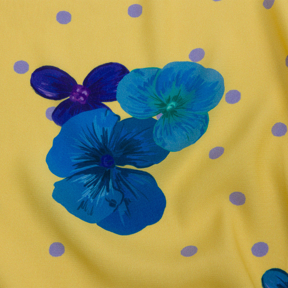 Sustainable Viscose Crepe Print - Yellow and Blue Floral and Polka Dots - Mood Exclusive Treasures Renewed Sustainable Viscose Crepe Print - Yellow and Blue Floral and Polka Dots - Mood Exclusive Treasures Renewed