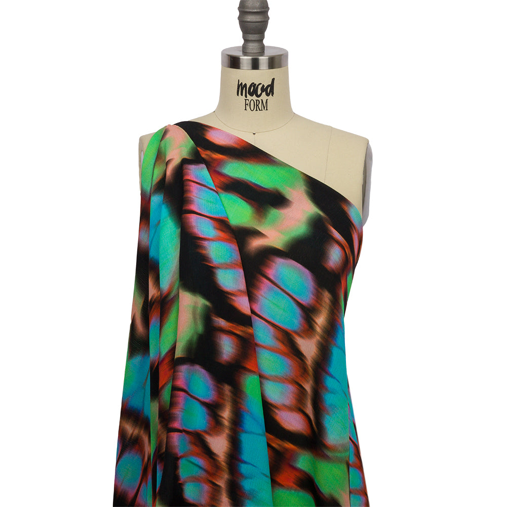 Gauzy Wrinkled Rayon Woven Print - Pink and Green Abstract - Mood Exclusive Butterfly Blur Detail Gauzy Wrinkled Rayon Woven Print - Pink and Green Abstract - Mood Exclusive Butterfly Blur Detail