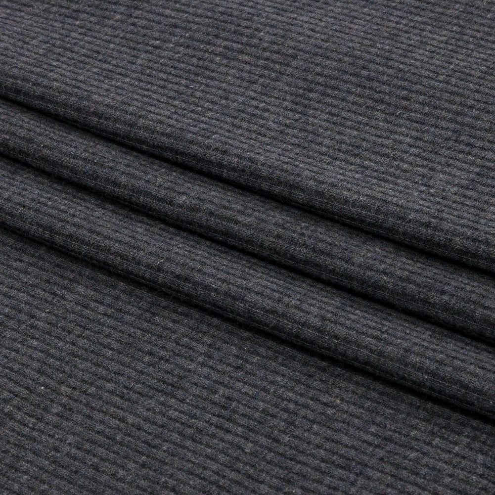Dark Heathered Gray Stretch Cotton and Modal 2x2 Rib Knit Folded Dark Heathered Gray Stretch Cotton and Modal 2x2 Rib Knit Folded