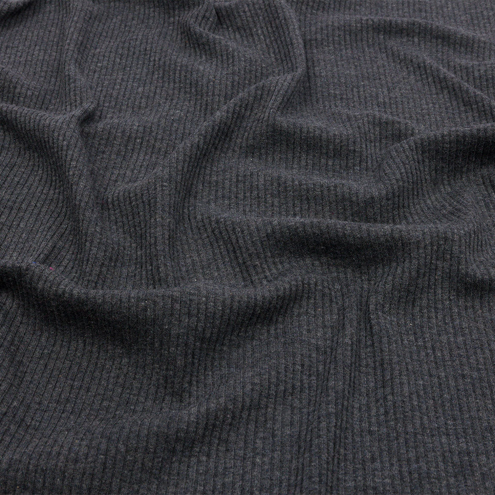 Dark Heathered Gray Stretch Cotton and Modal 2x2 Rib Knit Dark Heathered Gray Stretch Cotton and Modal 2x2 Rib Knit