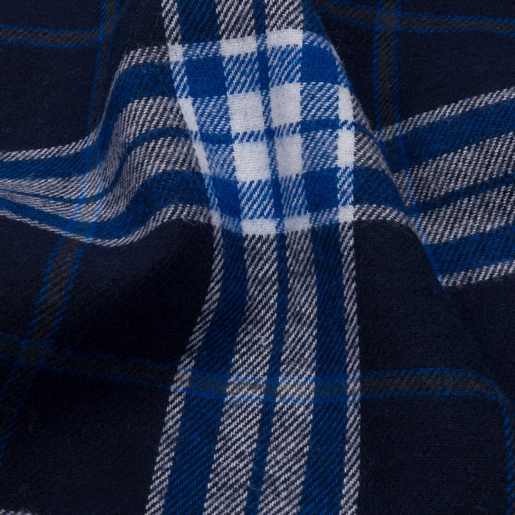 Navy, Cobalt, and White Plaid Cotton Flannel - Detail Navy, Cobalt, and White Plaid Cotton Flannel - Detail