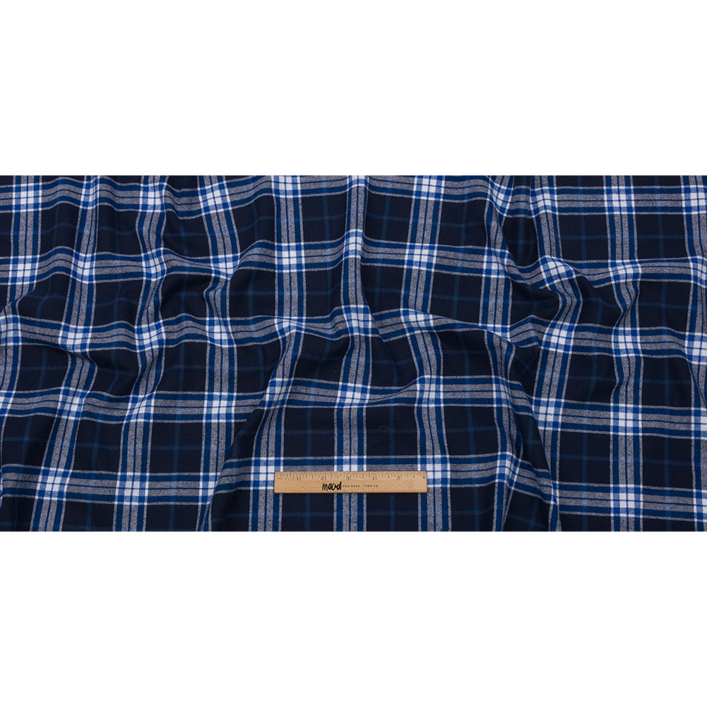 Navy, Cobalt, and White Plaid Cotton Flannel - Full Navy, Cobalt, and White Plaid Cotton Flannel - Full