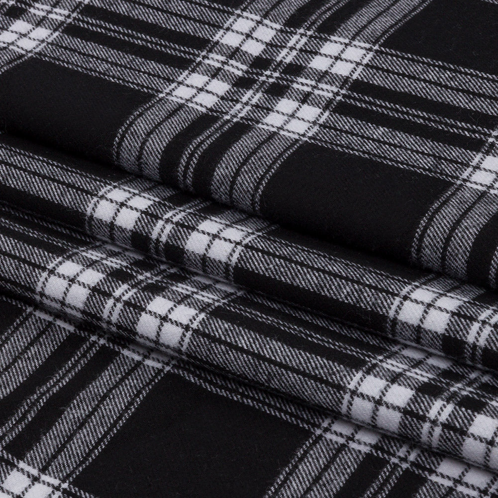 Black and White Plaid Cotton Flannel - Folded Black and White Plaid Cotton Flannel - Folded