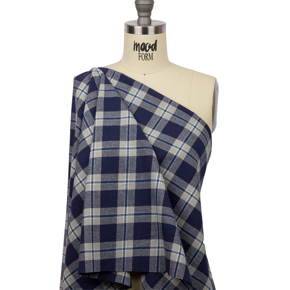 Blue and Gray Plaid Cotton Flannel - Drape Blue and Gray Plaid Cotton Flannel - Drape