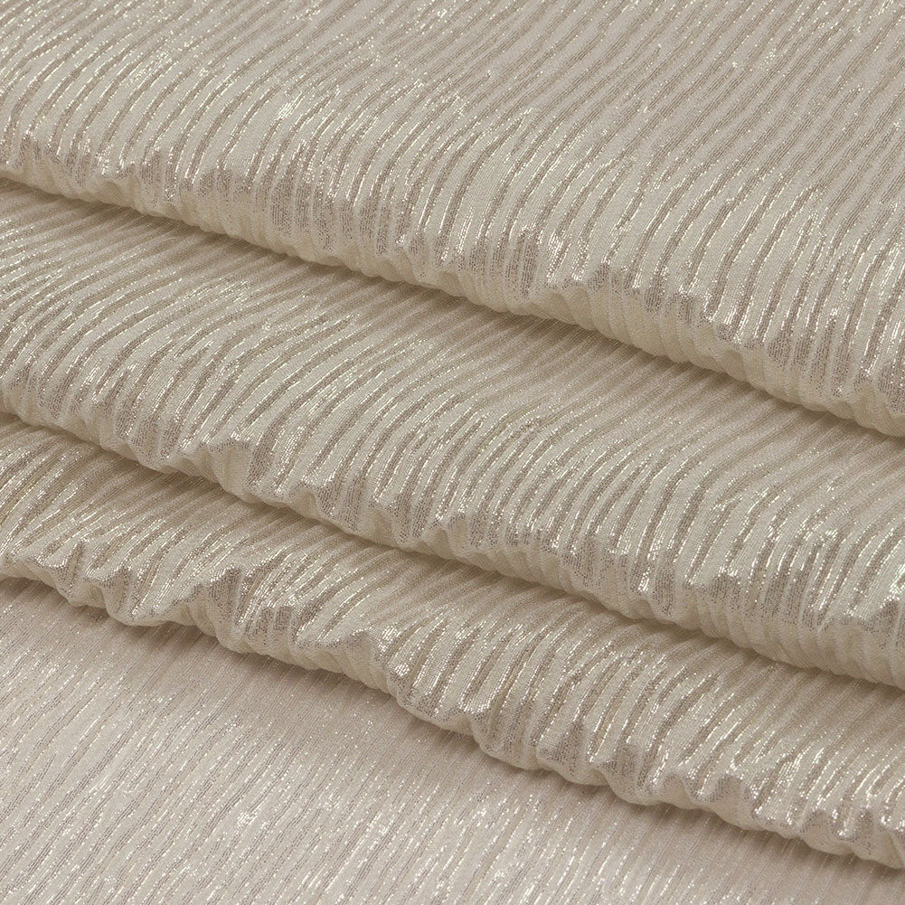 Polyester Chiffon Plisse with All-Over Foil - Greige and Gold - Honey Collection - Folded Polyester Chiffon Plisse with All-Over Foil - Greige and Gold - Honey Collection - Folded