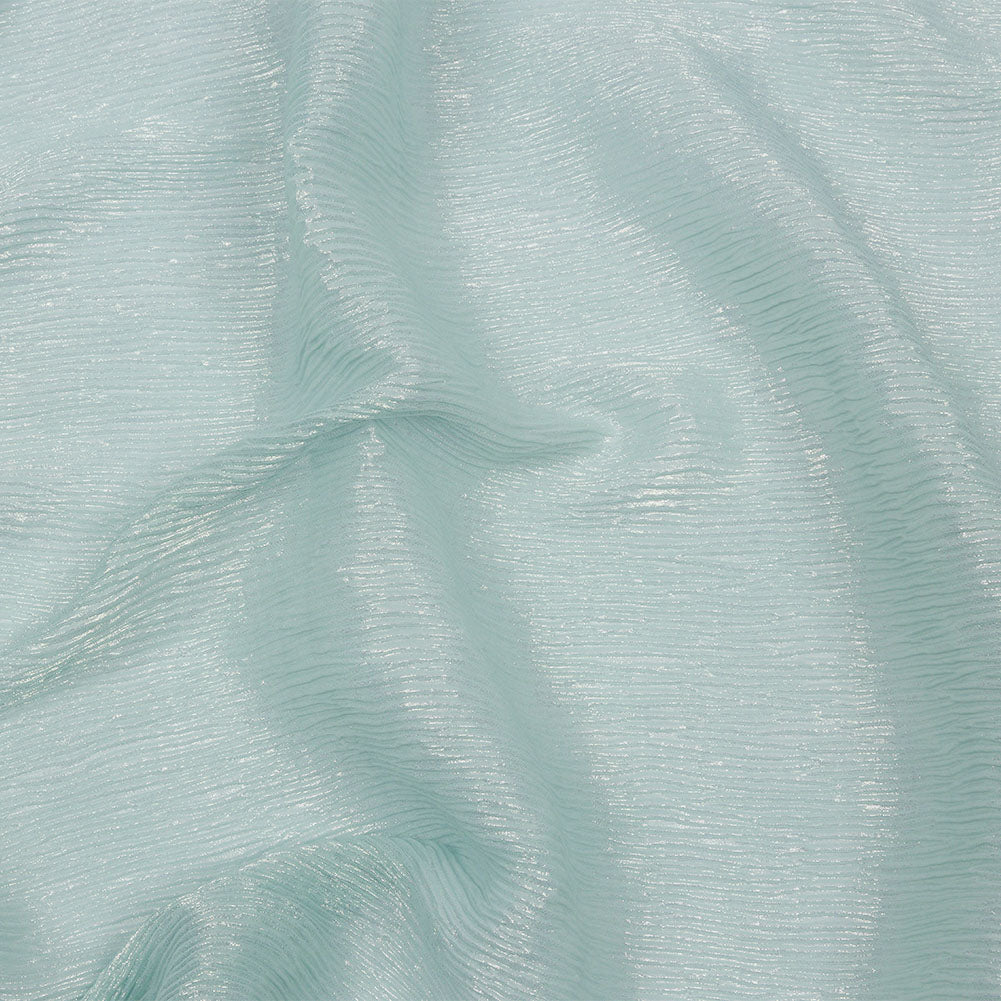 Polyester Chiffon Plisse with All-Over Foil - Baby Blue and Gold - Honey Collection Polyester Chiffon Plisse with All-Over Foil - Baby Blue and Gold - Honey Collection