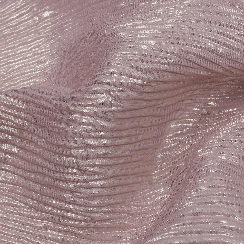 Polyester Chiffon Plisse with All-Over Foil - Mauve and Gold - Honey Collection - Detail Polyester Chiffon Plisse with All-Over Foil - Mauve and Gold - Honey Collection - Detail