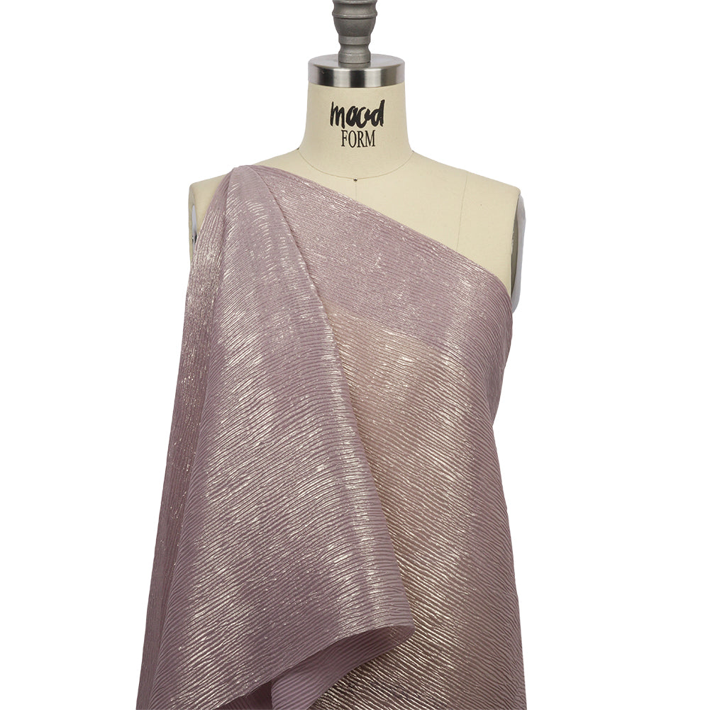 Polyester Chiffon Plisse with All-Over Foil - Mauve and Gold - Honey Collection - Drape Polyester Chiffon Plisse with All-Over Foil - Mauve and Gold - Honey Collection - Drape