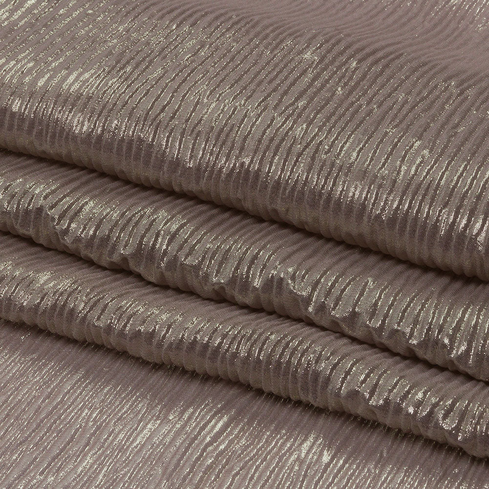 Polyester Chiffon Plisse with All-Over Foil - Taupe and Gold - Honey Collection - Folded Polyester Chiffon Plisse with All-Over Foil - Taupe and Gold - Honey Collection - Folded
