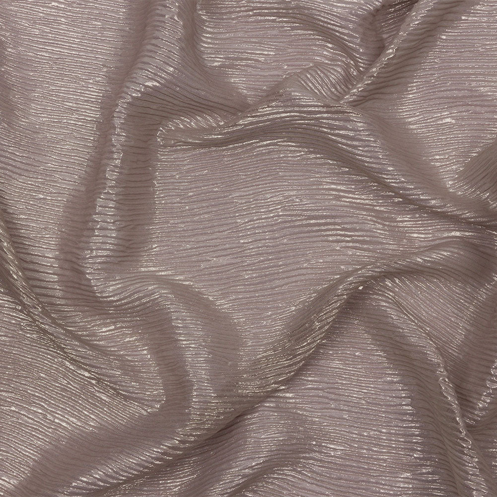 Polyester Chiffon Plisse with All-Over Foil - Taupe and Gold - Honey Collection Polyester Chiffon Plisse with All-Over Foil - Taupe and Gold - Honey Collection