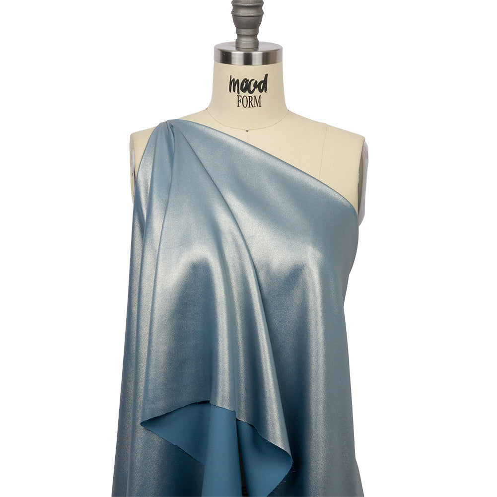 Ultra-Smooth Polyester Georgette with Foiling - Blue and Silver - Valeria Collection - Drape Ultra-Smooth Polyester Georgette with Foiling - Blue and Silver - Valeria Collection - Drape