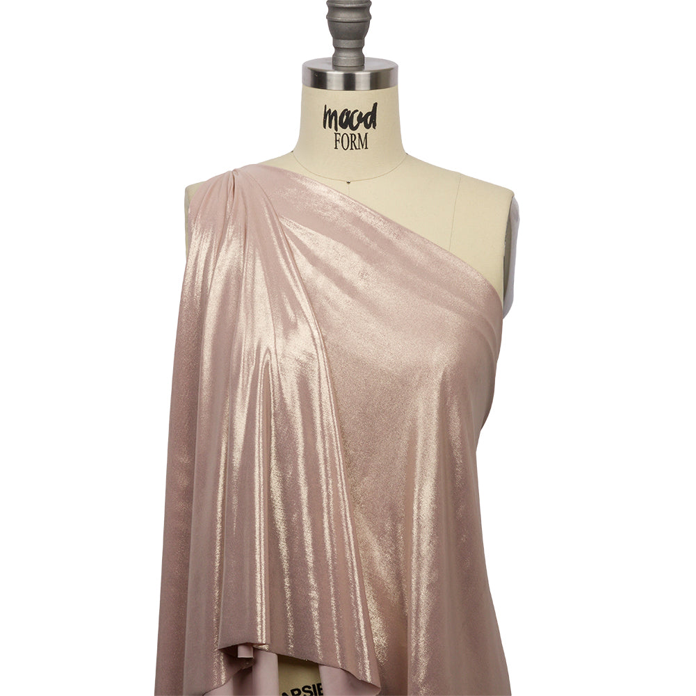 Polyester Interlock Knit with Gold Foiling - Pale Pink - Oriana Collection - Drape Polyester Interlock Knit with Gold Foiling - Pale Pink - Oriana Collection - Drape