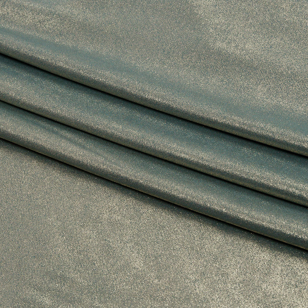 Polyester Interlock Knit with Gold Foiling - Sagebrush Green - Oriana Collection - Folded Polyester Interlock Knit with Gold Foiling - Sagebrush Green - Oriana Collection - Folded