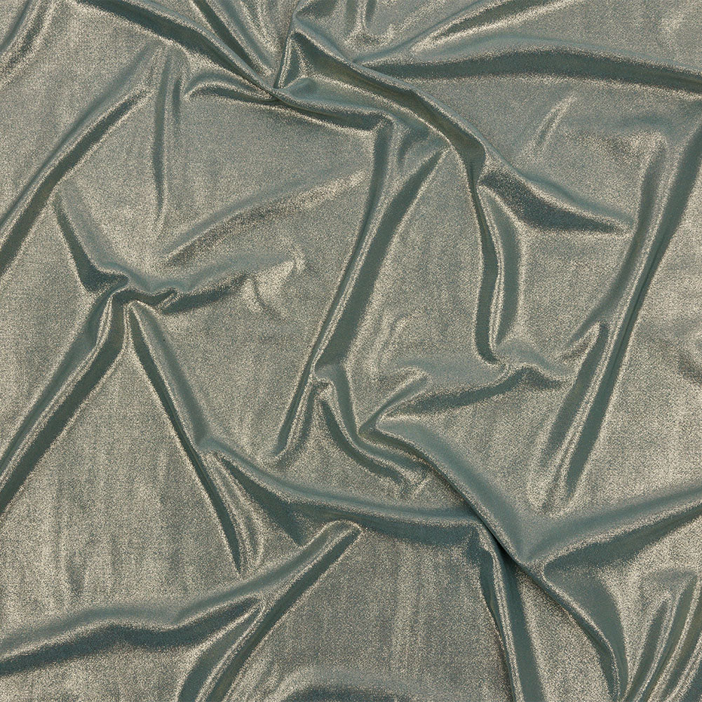 Polyester Interlock Knit with Gold Foiling - Sagebrush Green - Oriana Collection Polyester Interlock Knit with Gold Foiling - Sagebrush Green - Oriana Collection