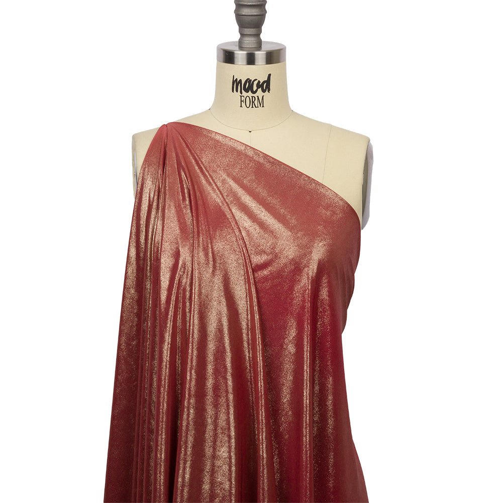 Polyester Interlock Knit with Gold Foiling - Brick - Oriana Collection - Drape Polyester Interlock Knit with Gold Foiling - Brick - Oriana Collection - Drape