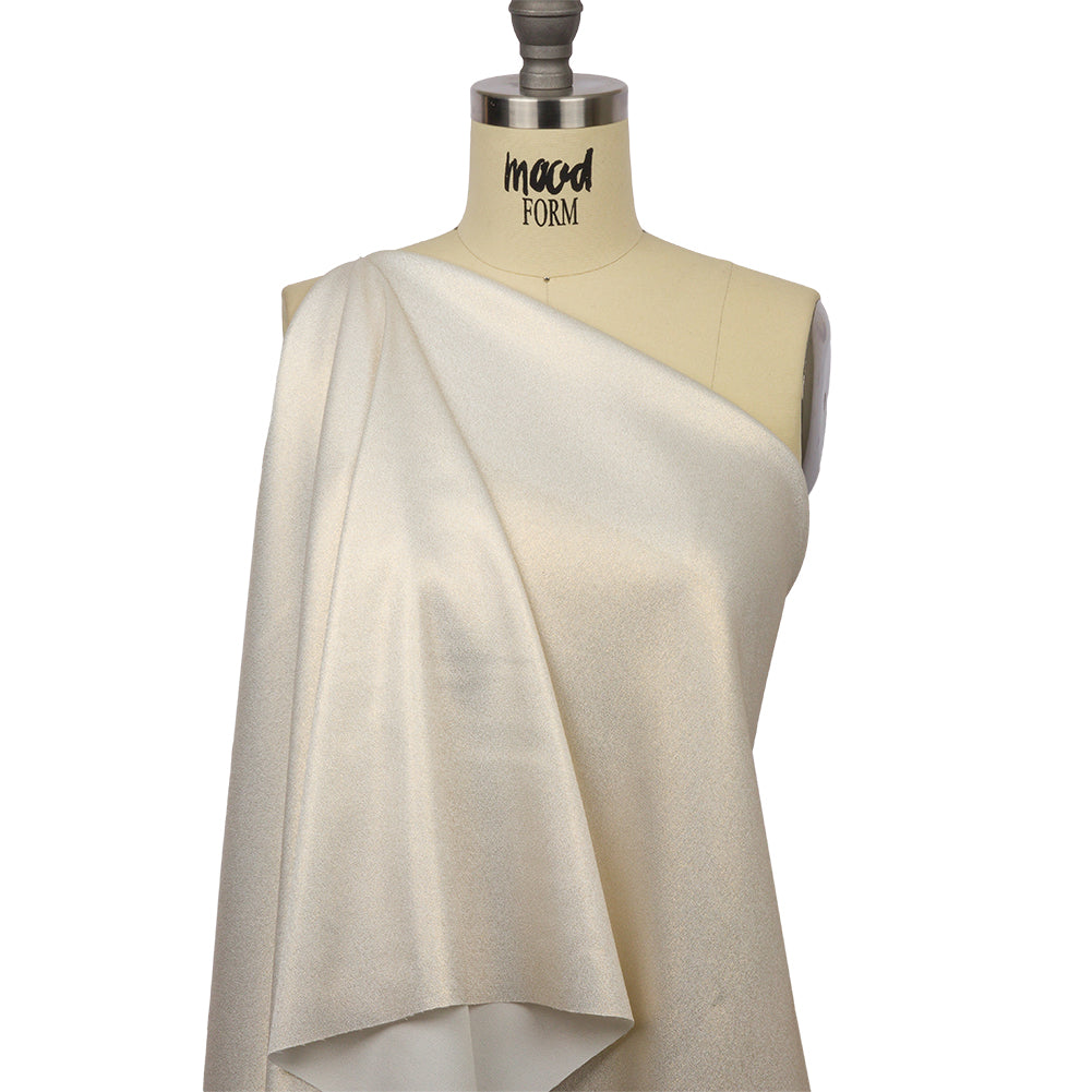 Stretch Polyester Crepe with Gold Foiling - White - Devyn Collection - Drape Stretch Polyester Crepe with Gold Foiling - White - Devyn Collection - Drape