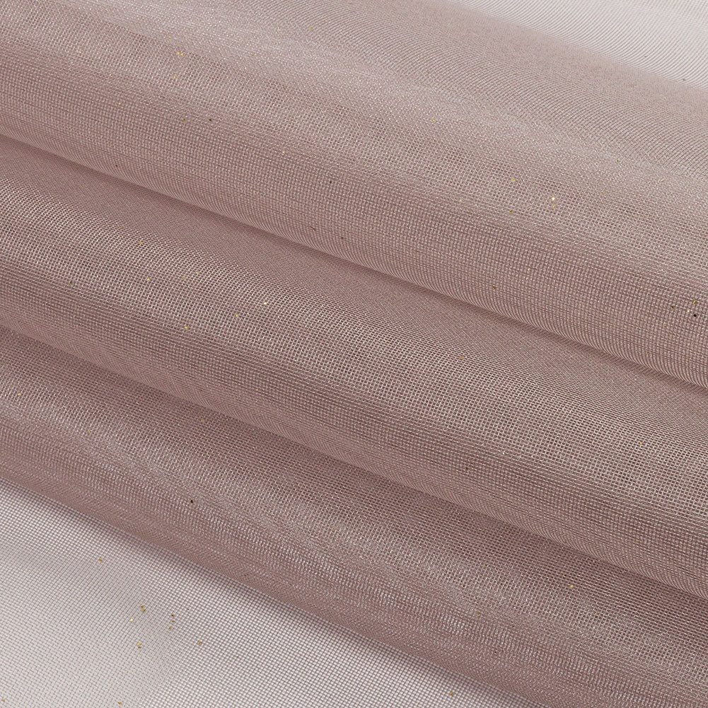 Polyester Mesh Organza with Gold Glitter - Stone - Starlight Collection - Folded Polyester Mesh Organza with Gold Glitter - Stone - Starlight Collection - Folded