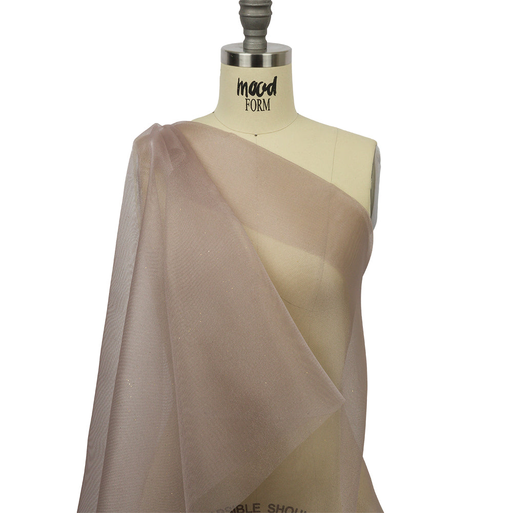 Polyester Mesh Organza with Gold Glitter - Stone - Starlight Collection - Drape Polyester Mesh Organza with Gold Glitter - Stone - Starlight Collection - Drape